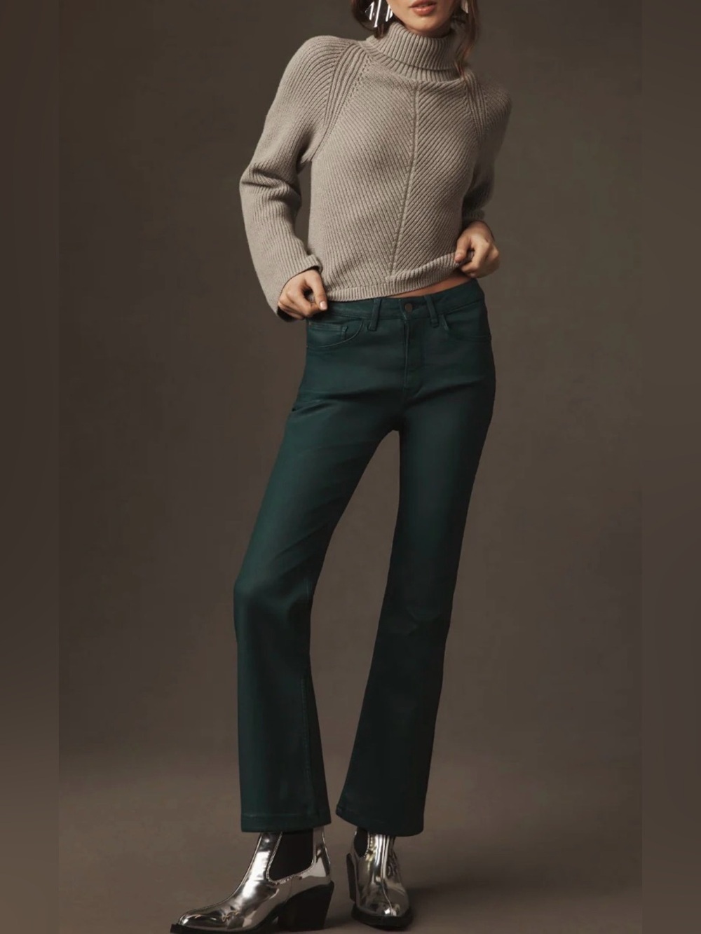Pilcro The Yaya Coated Mid-Rise Crop Flare Jeans